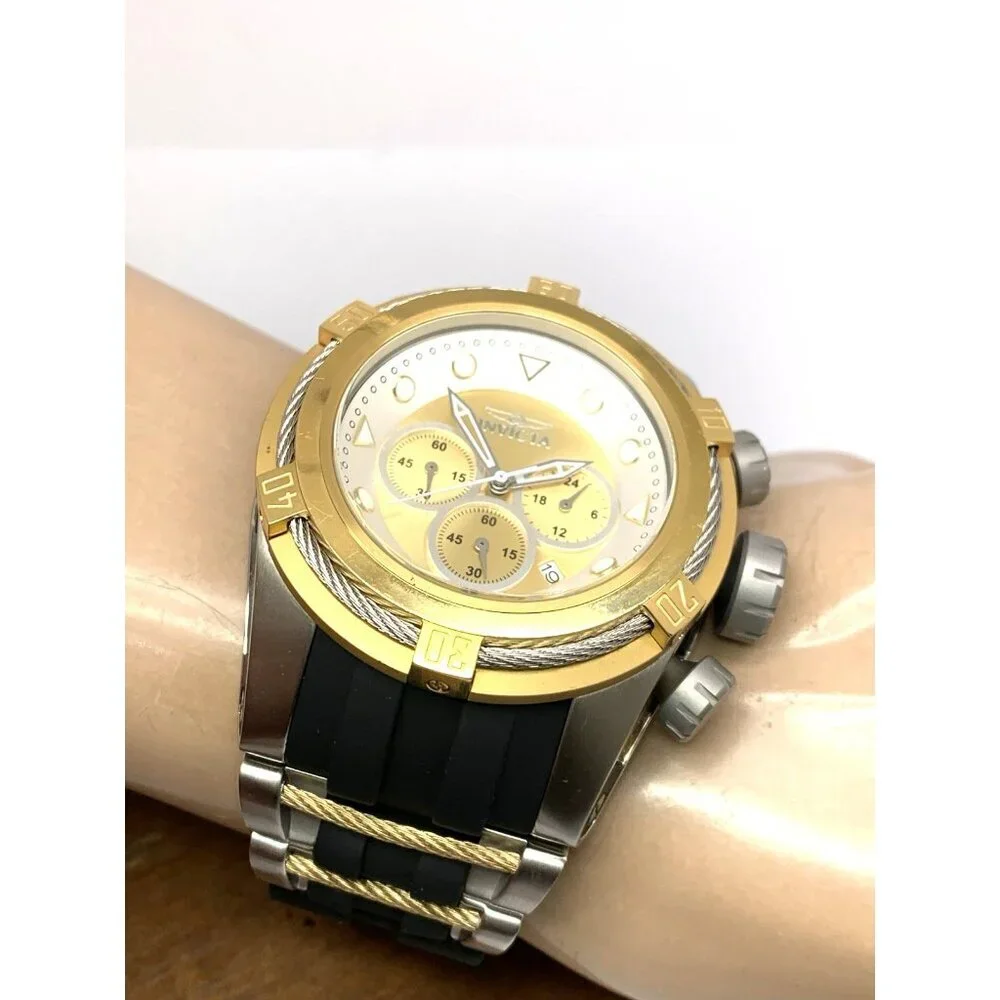 Invicta Men's Watch 37197 Bolt Quartz Chronograph Gold Silver Dial Rubber 51mm